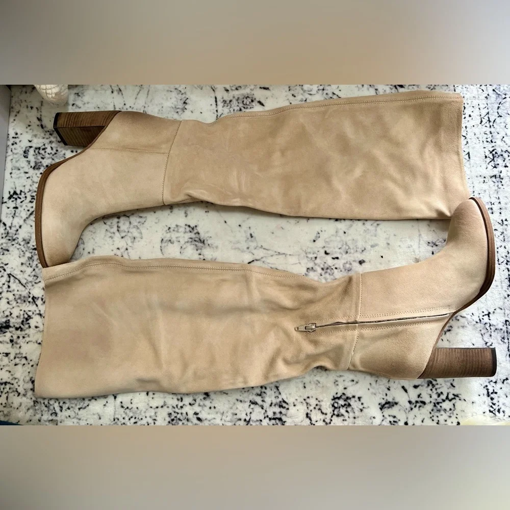 Free People Dakota Tall Knee high distressed  suede boots-Velour Almond 39/US8.5